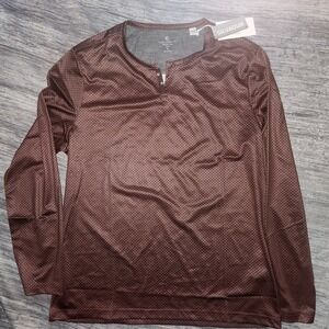 Con.Struct‎ Dot Print Henley Shirt Slim Fit Long Sleeve Burgundy Size L